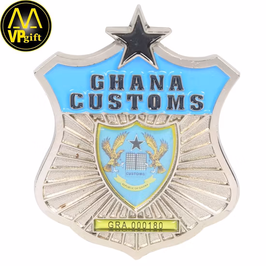 Factory Custom Logo Metall Anstecknadeln mit Kette Gold Sicherheitsoffizier Leder Clip Auto Emblem Emaille Pin Brosche Militärpolizei Abzeichen